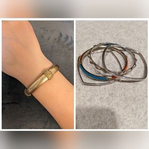 Gold tone stretchy bracelet and silver tone bangle set